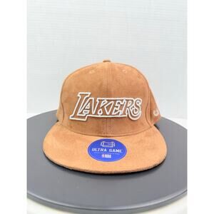 Ultra Game Los Angeles LA Lakers NBA Tan Brown Suede Nubuck Snapback Hat Cap